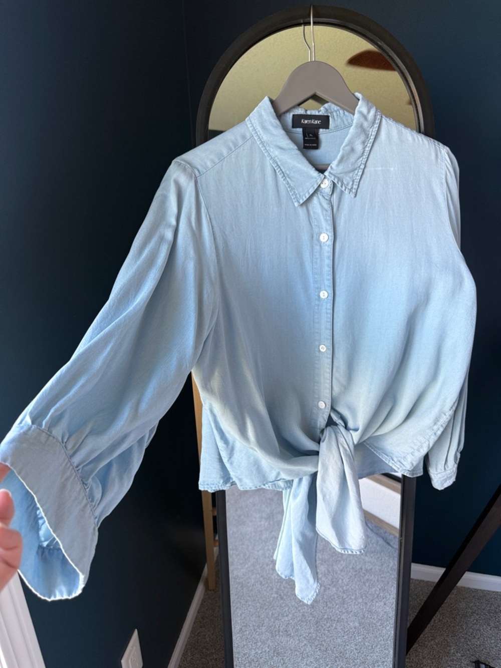 Karen Kane Chambray “denim” Tie-Front Button Down Shirt